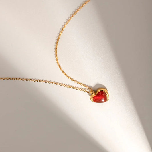 Indian Agate Red Heart Necklace