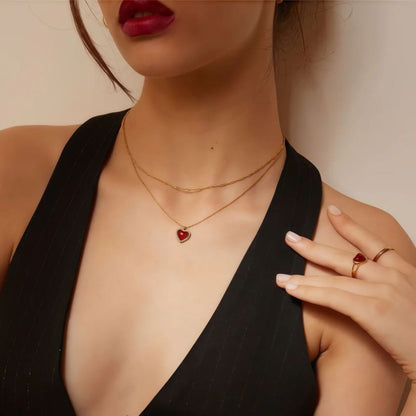 Indian Agate Red Heart Necklace