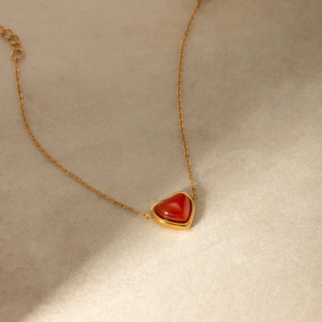 Indian Agate Red Heart Necklace