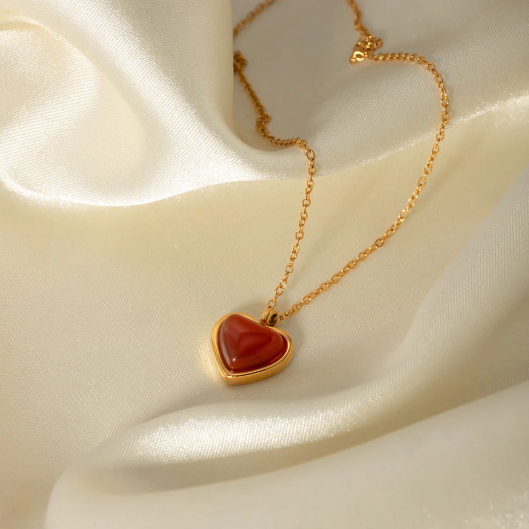 Indian Agate Red Heart Necklace